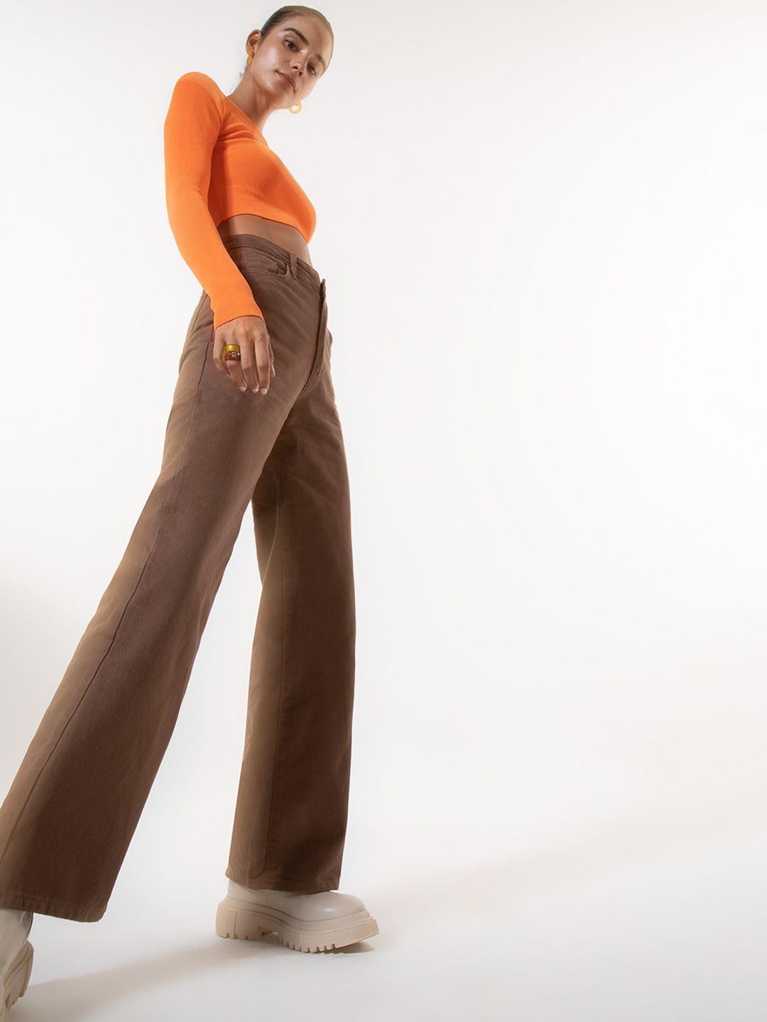 defacto women mid-rise regular fit parallel trousers