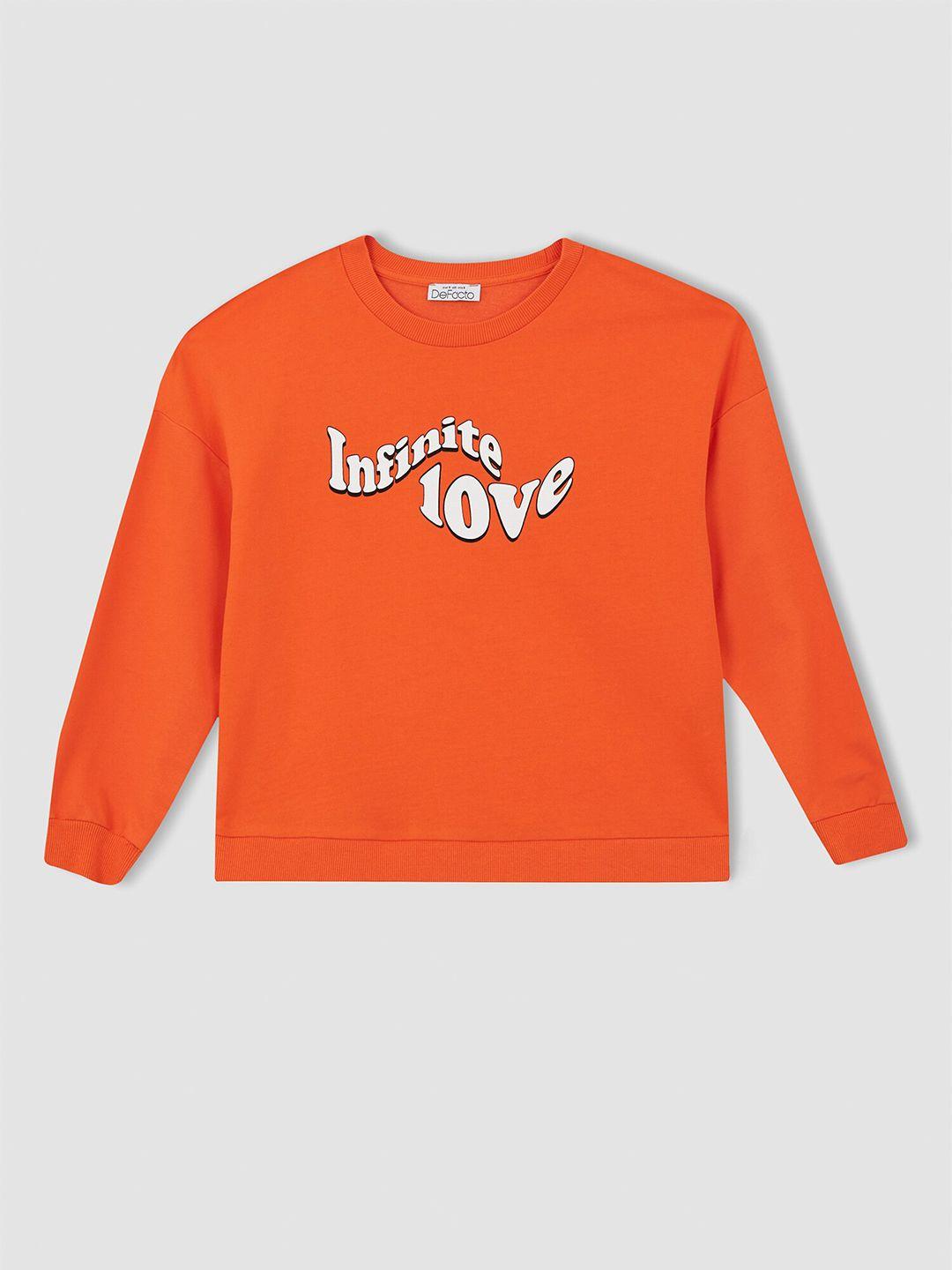 defacto women orange typography printed sweatshirt