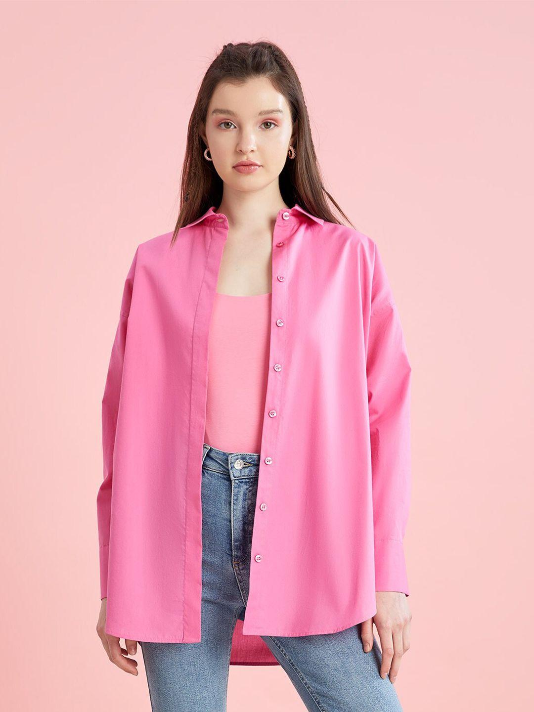 defacto women pink solid casual shirt