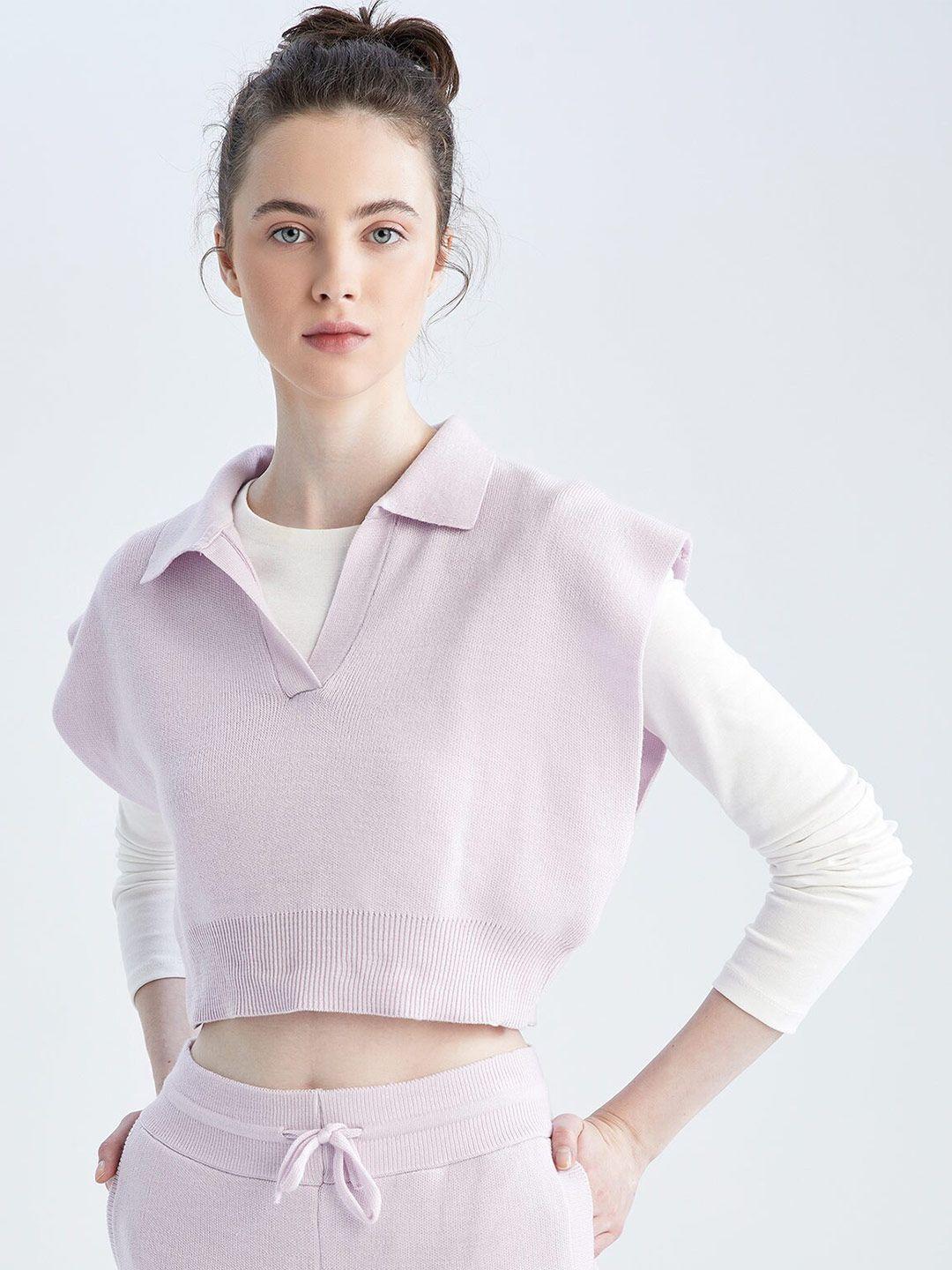 defacto women purple crop sweater vest