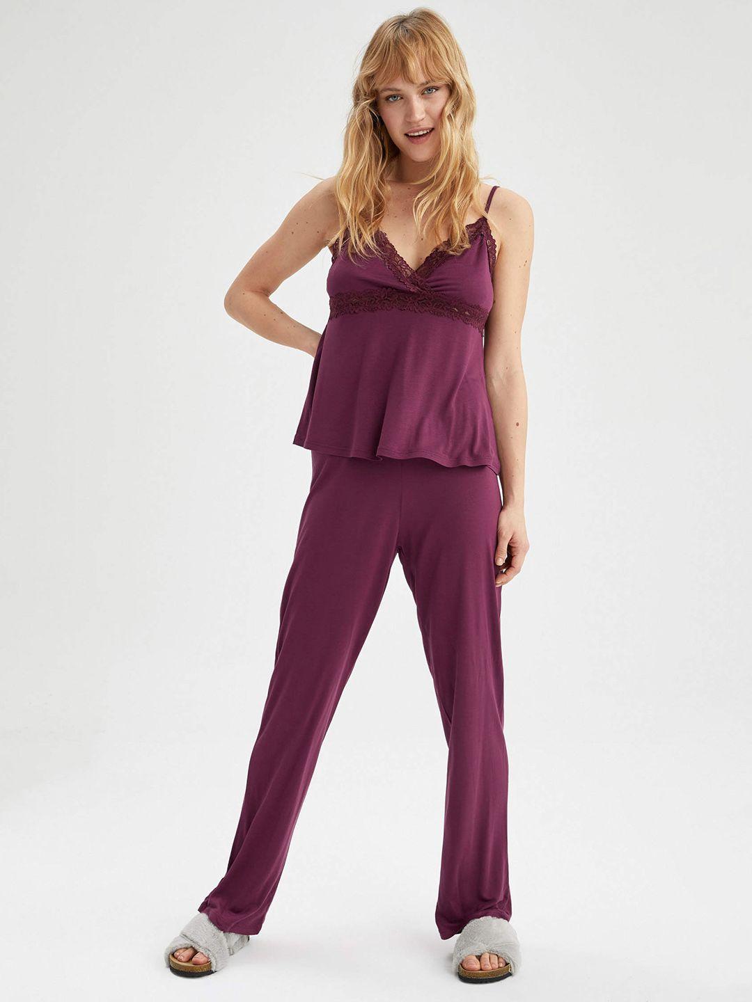 defacto women purple solid night suit