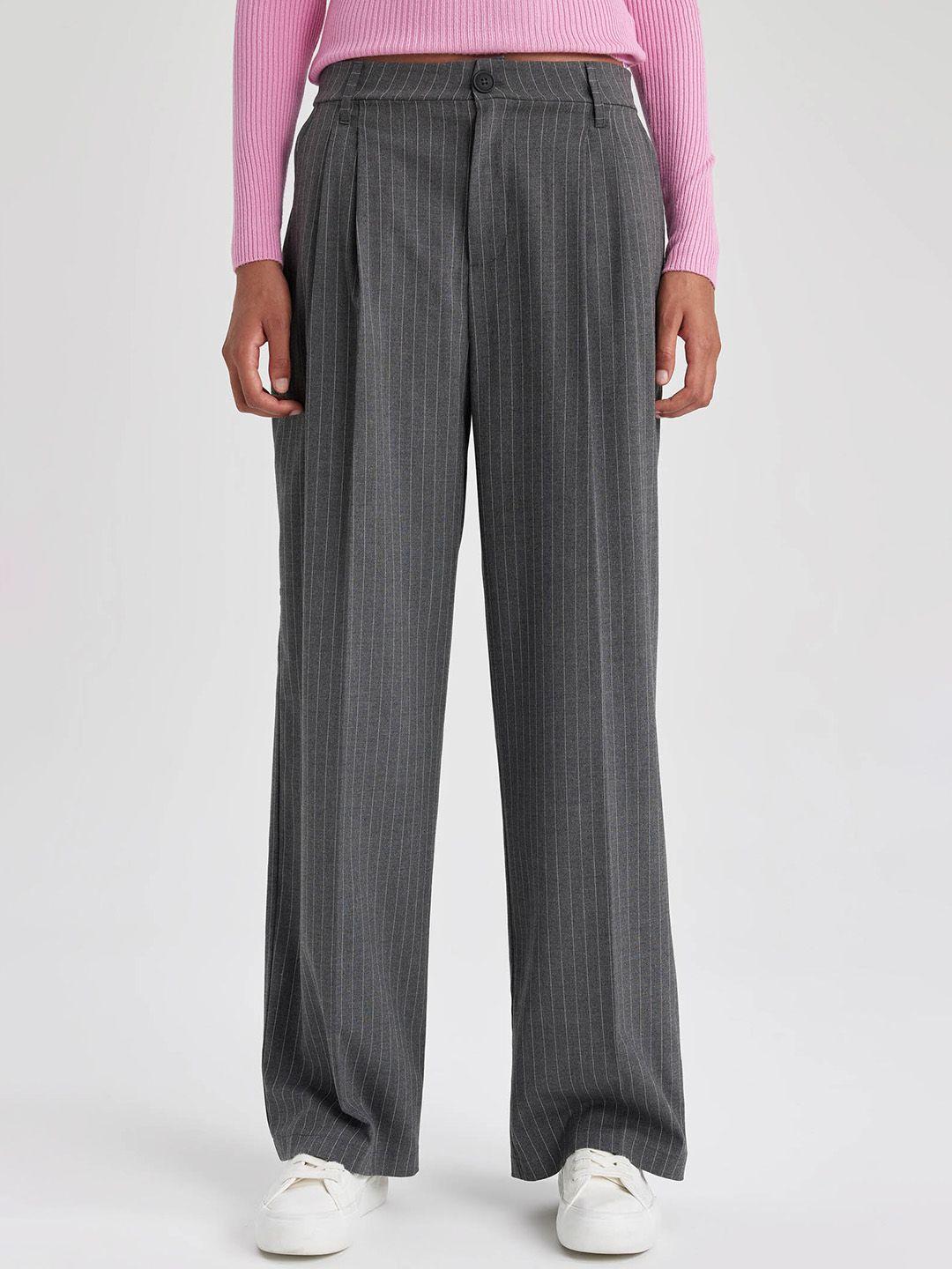 defacto women striped mid-rise trousers