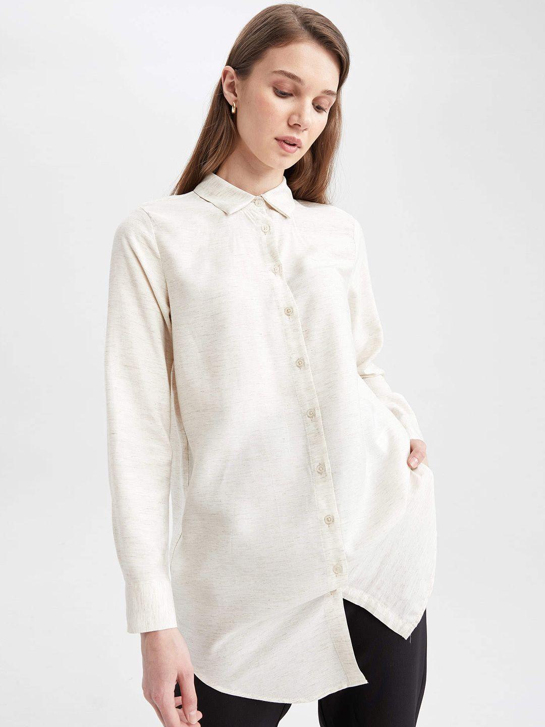 defacto women white solid cotton shirt
