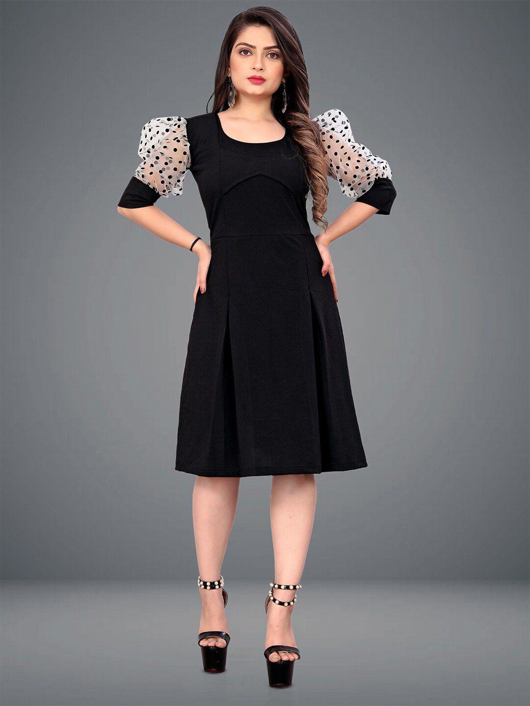deklook black puff sleeve fit & flare dress