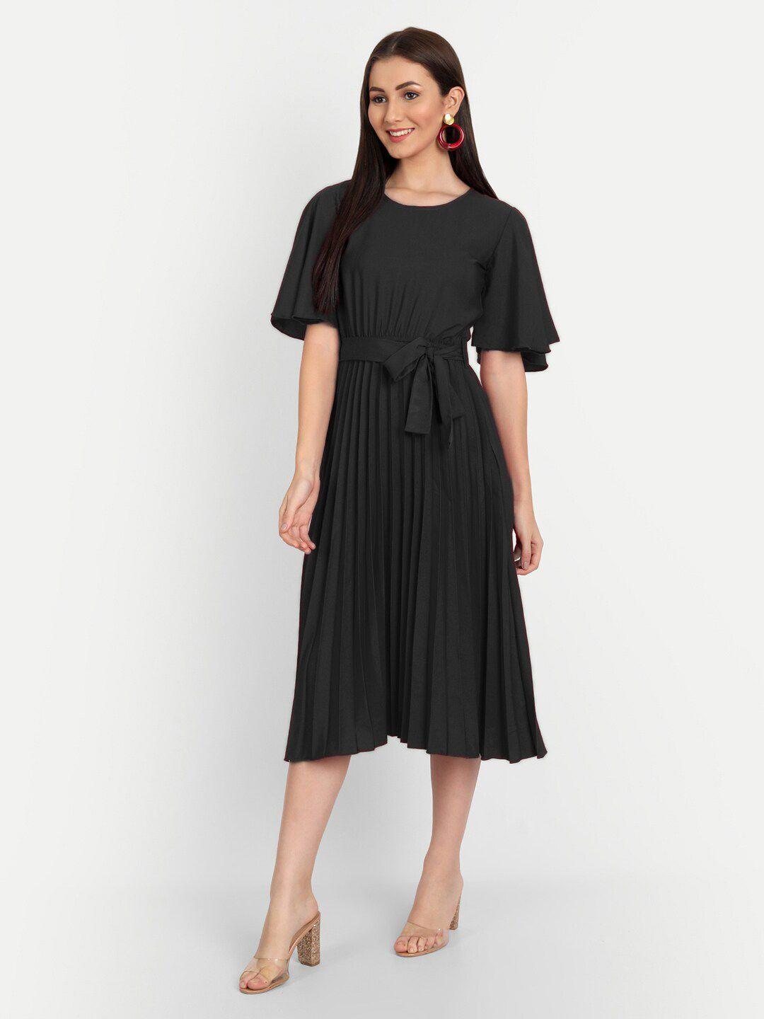 deklook black flared sleeve crepe fit & flare midi dress