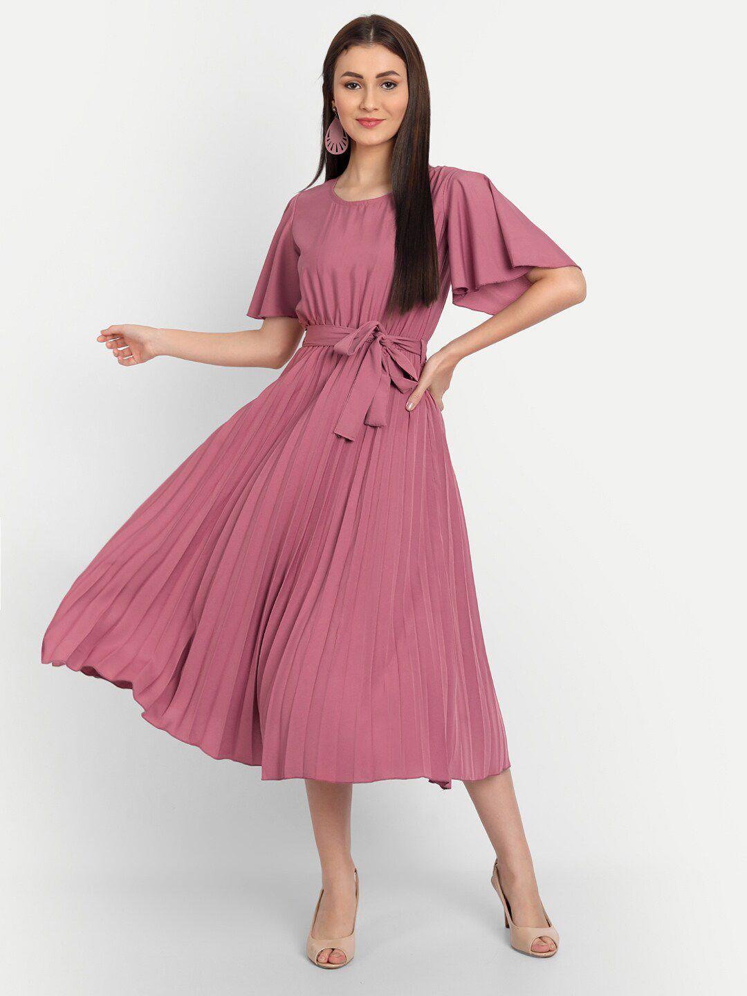 deklook mauve flared sleeve crepe fit & flare midi dress