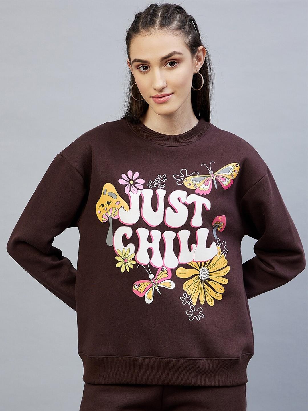 delan typography printed fleece pullover sweatshirt