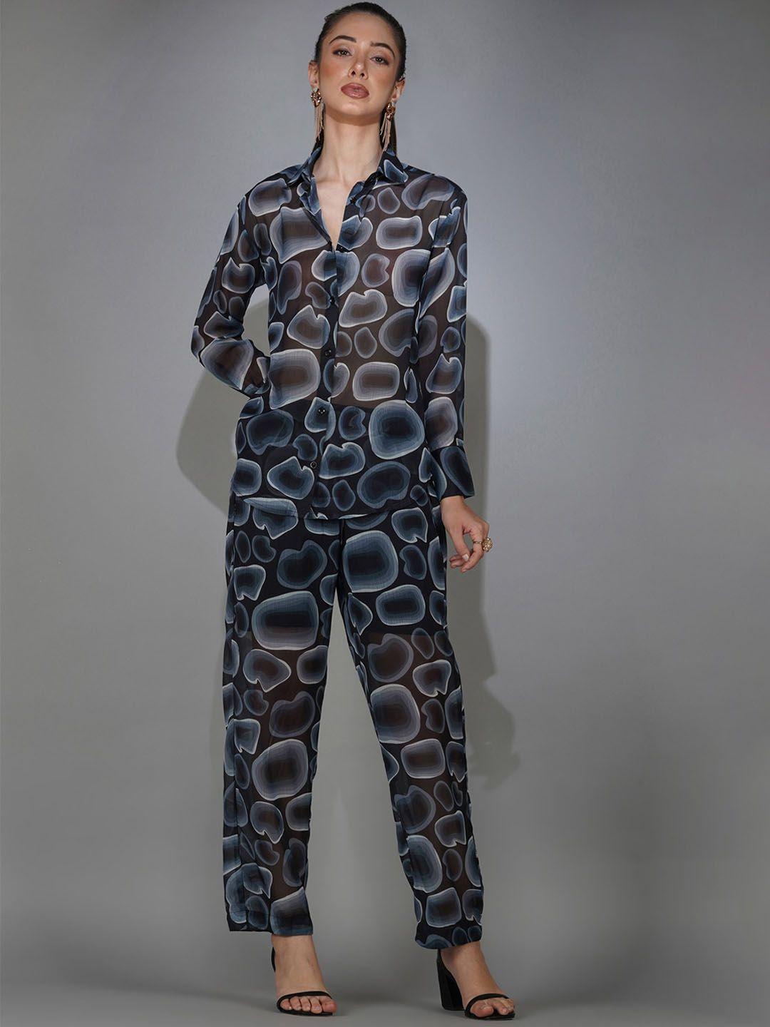 delan abstract printed shirt & trousers co-ords