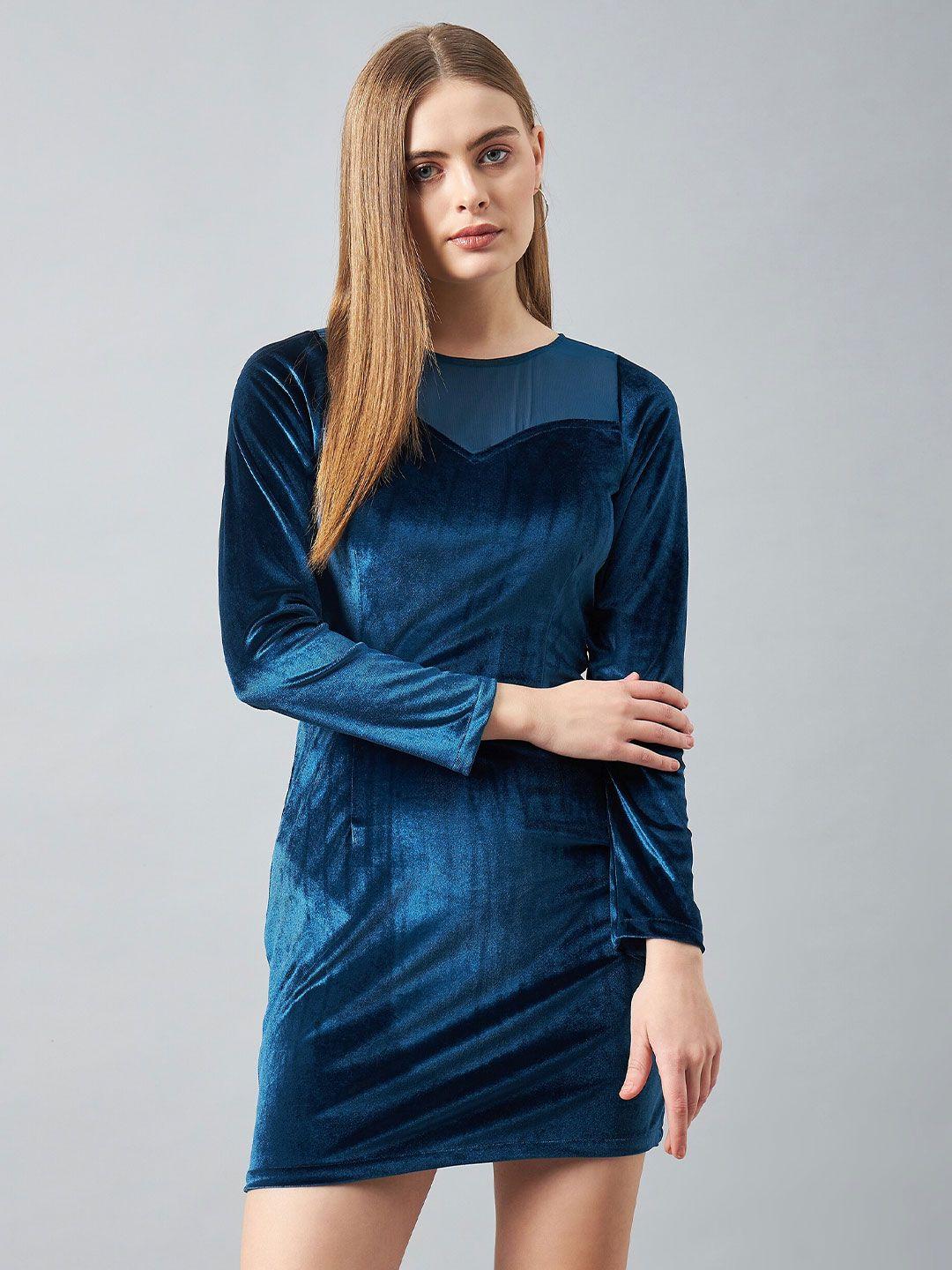 delan blue & blue velvet bodycon mini dress