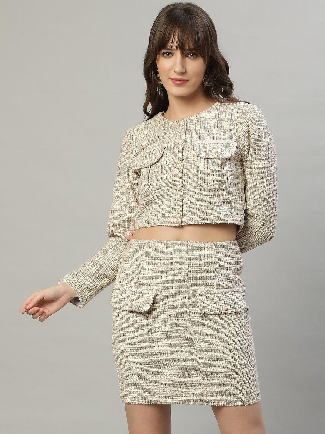 delan self-designed long sleeve crop coat with skirt