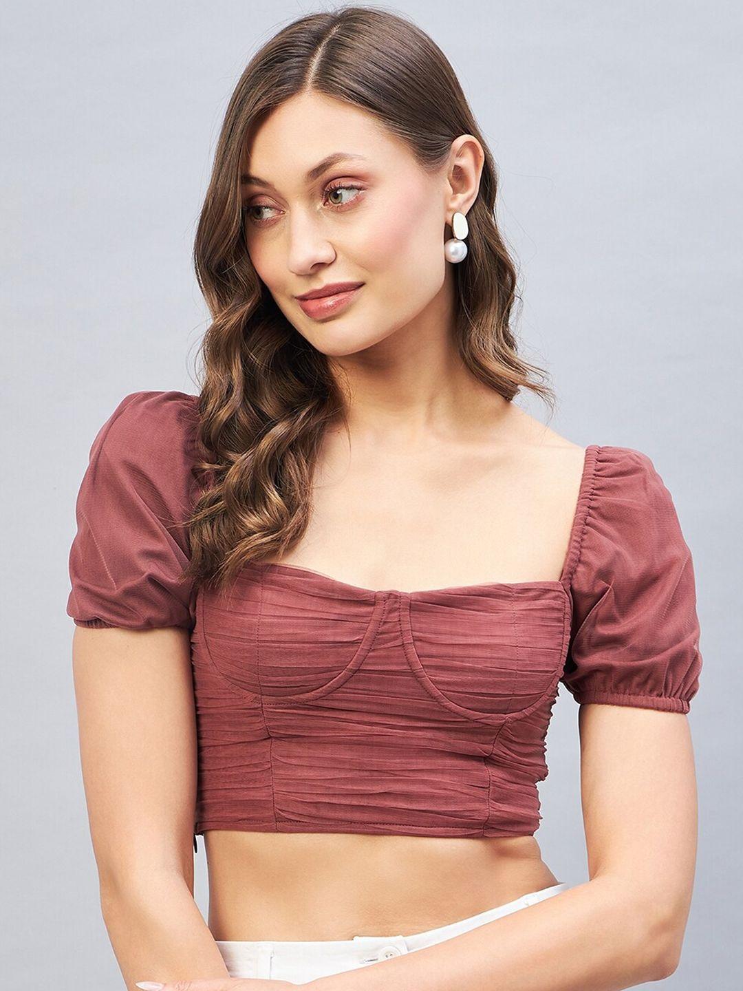 delan square neck puff sleeve bralette crop top