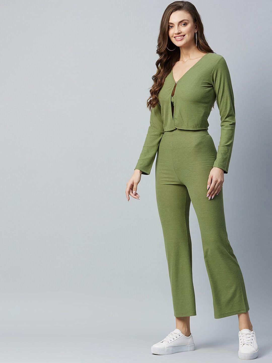 delan women green solid cotton co-ords