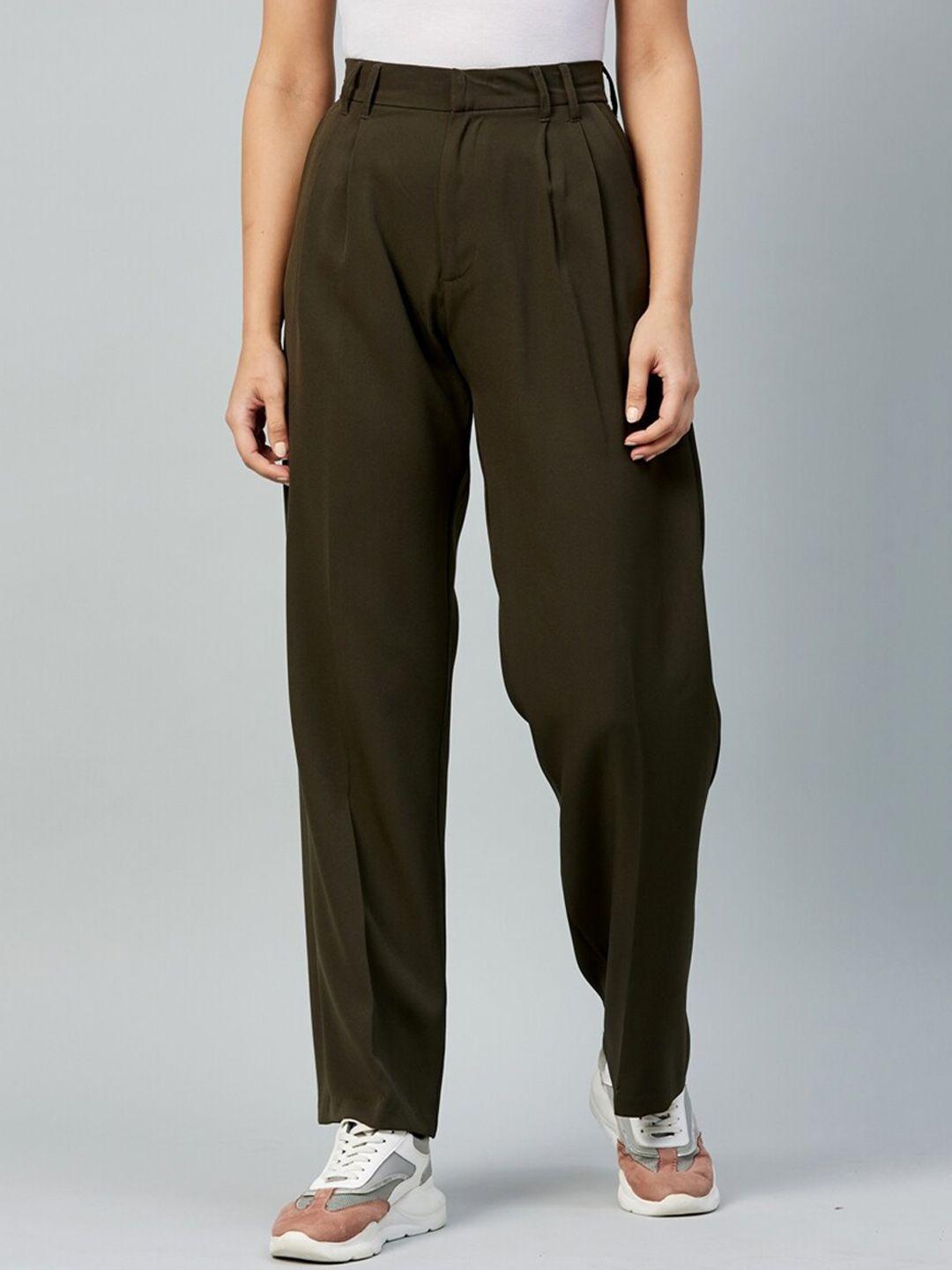 delan women relaxed loose fit high-rise easy wash trousers