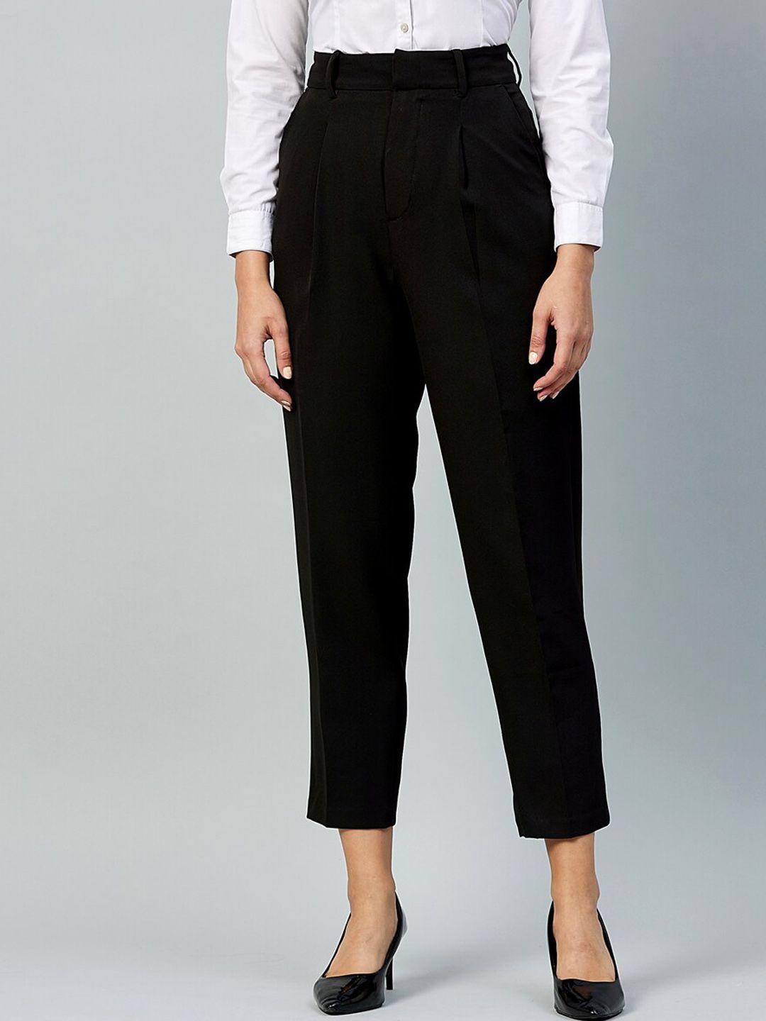 delan women relaxed slim fit high-rise easy wash pleated trousers