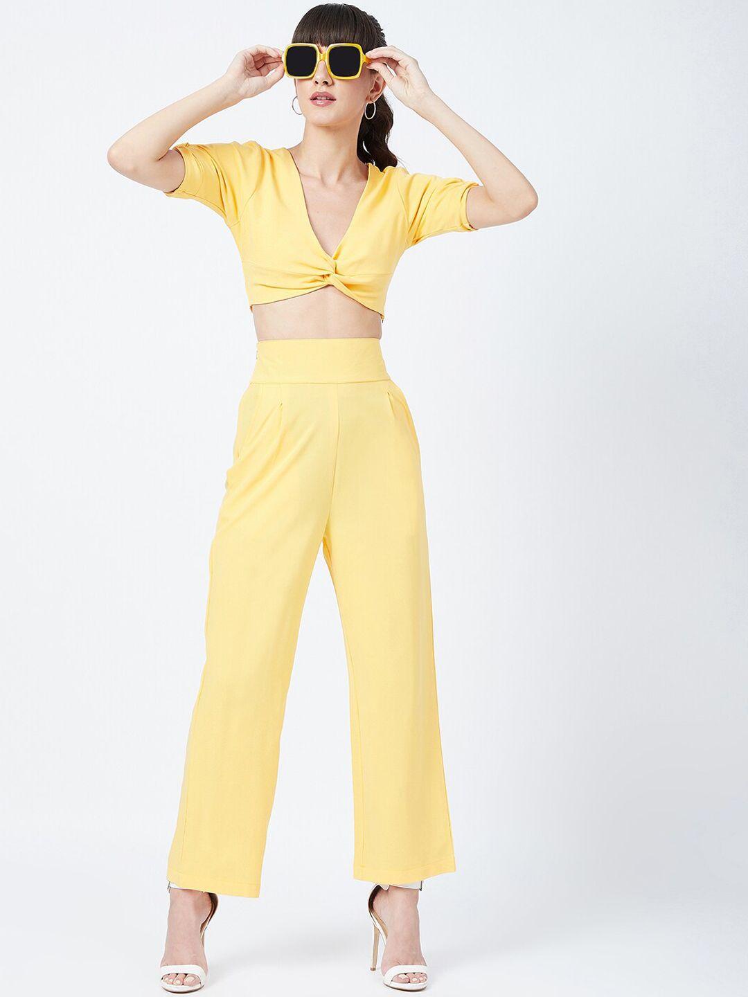 delan women yellow solid co-ord  sets