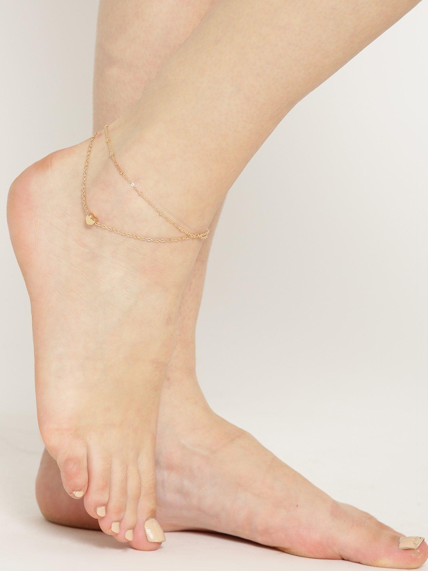 delicate multi layered gold tone heart fashion anklet