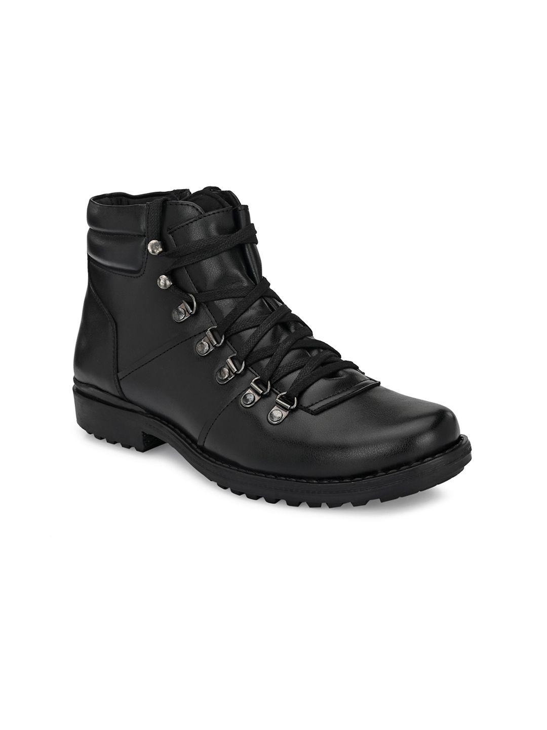 delize men black solid leather ankle boots