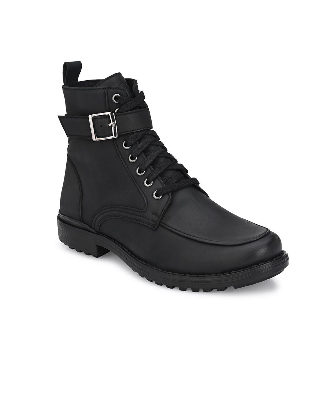 delize men black solid leather flat boots