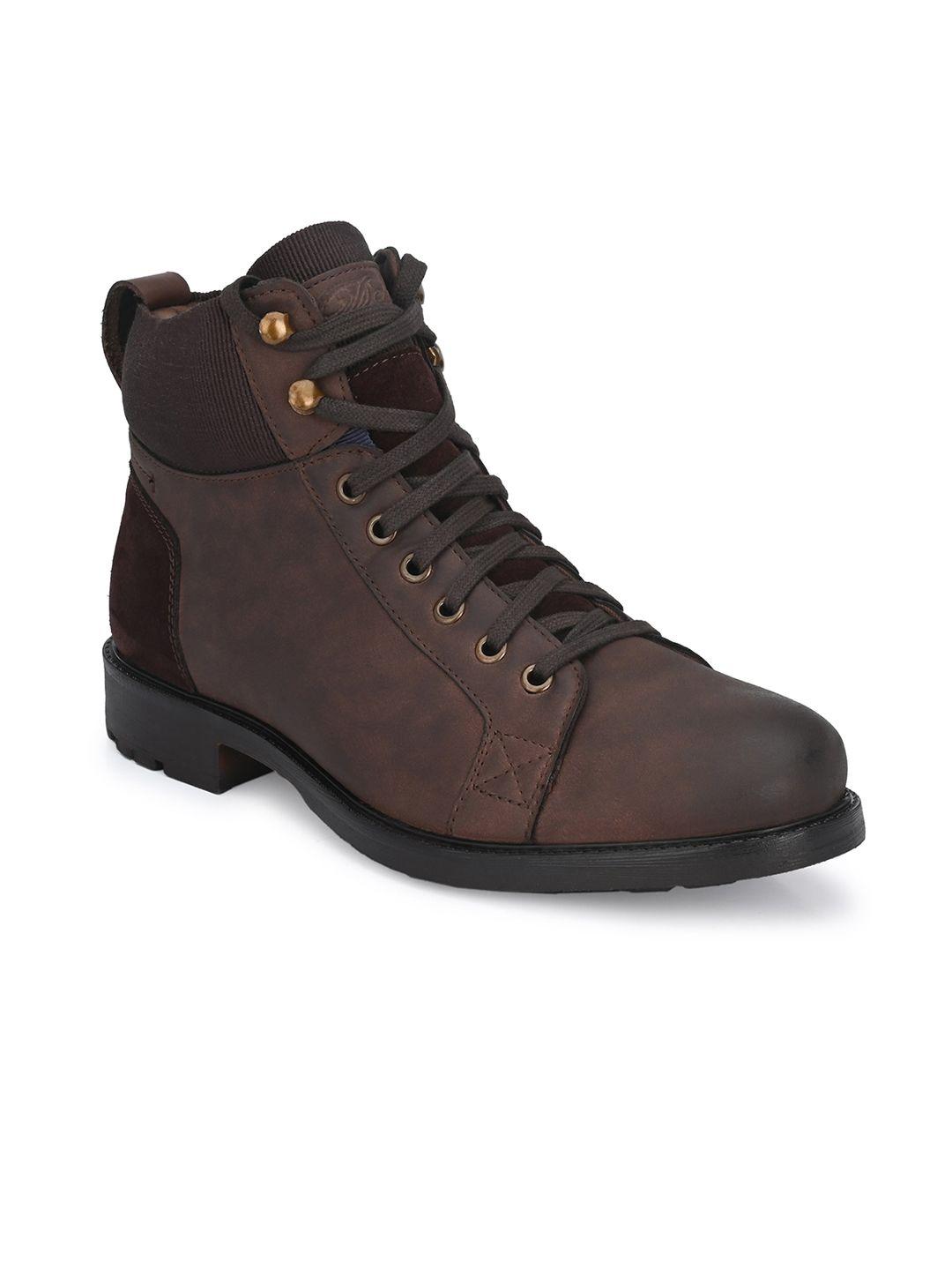 delize men brown solid leather flat boots