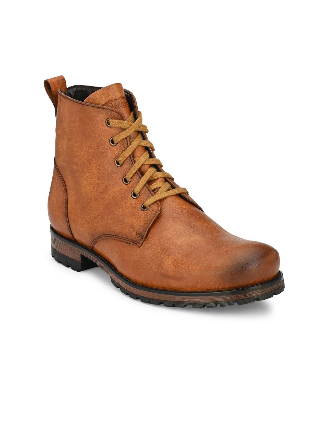 delize men tan brown solid leather regular boots