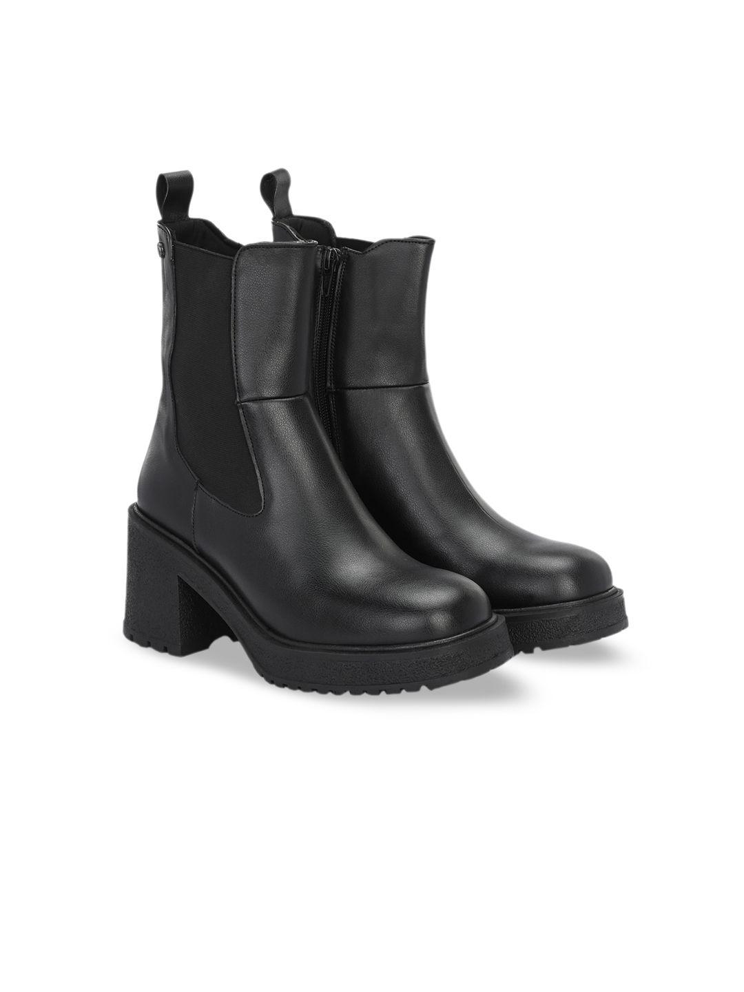 delize women square toe mid top leather platform heel regular boots