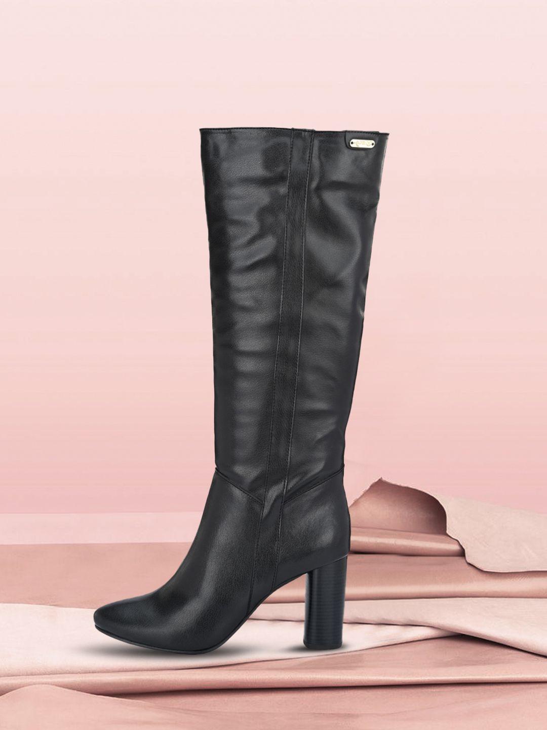 delize black high-top block heeled boots