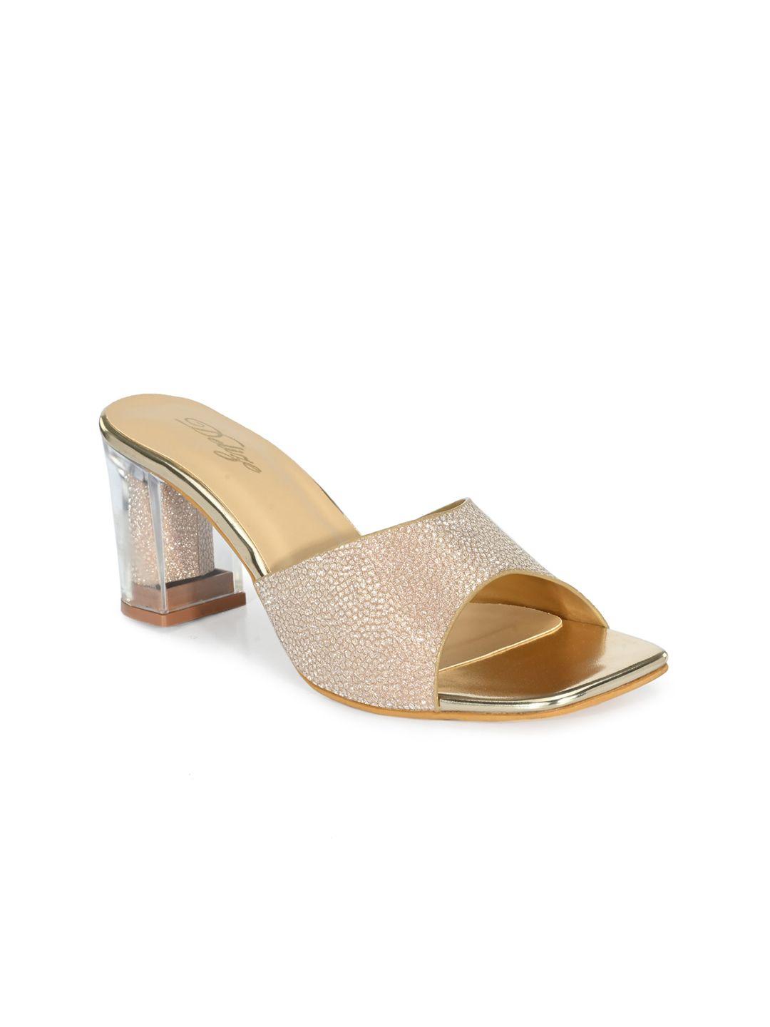 delize gold-toned party block peep toes