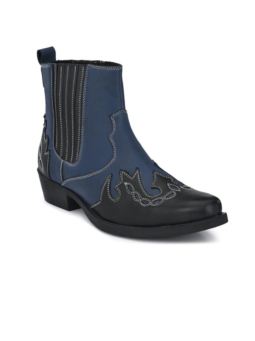 delize men black & blue synthetic leather boots