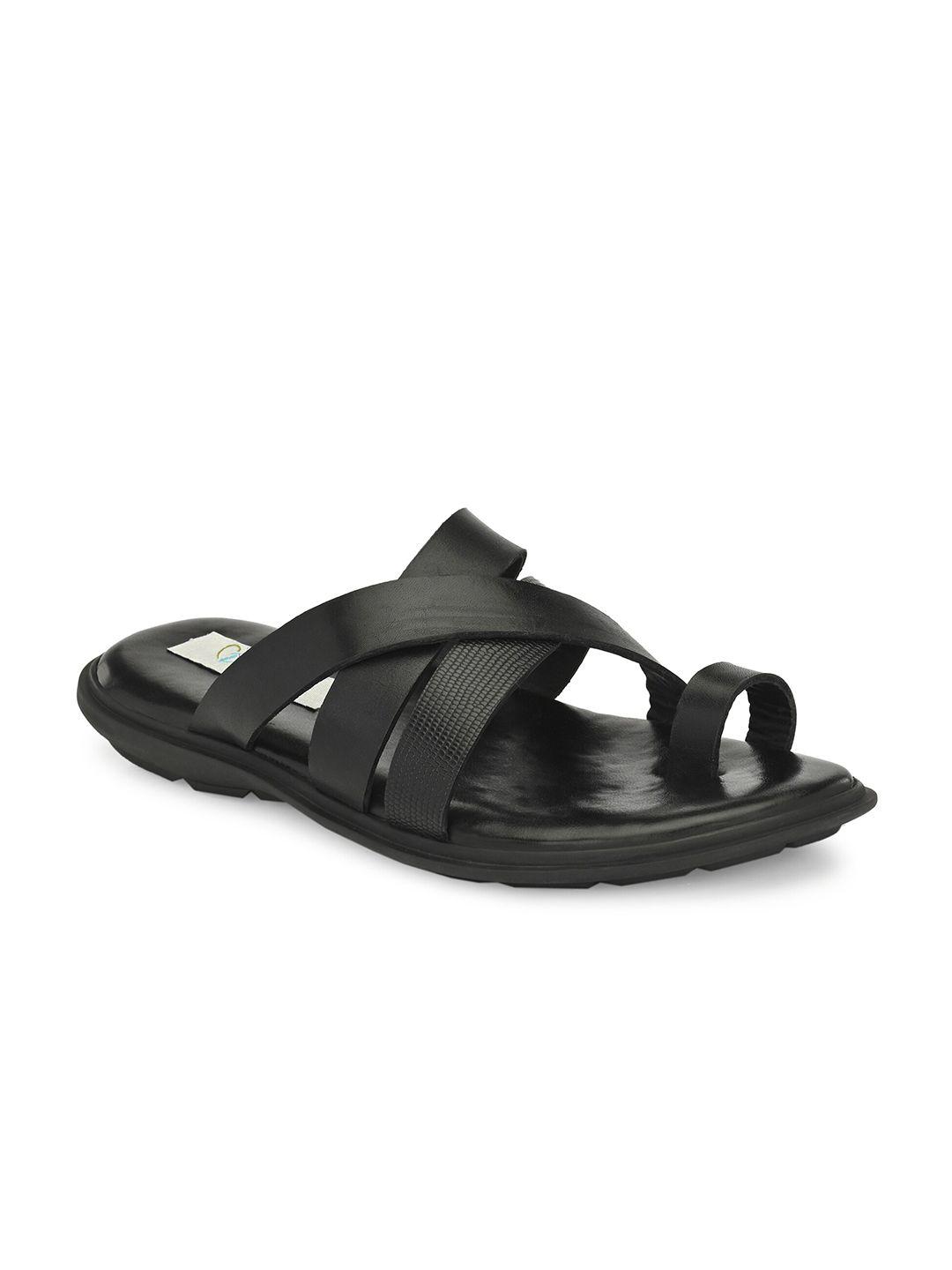 delize men black leather comfort sandals