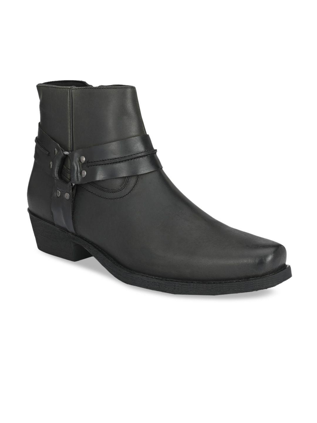 delize men black leather flat boots