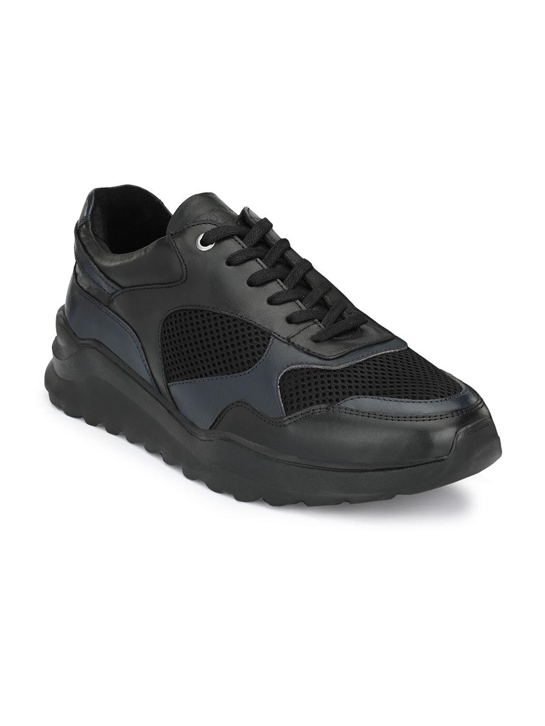delize men black leather sneakers