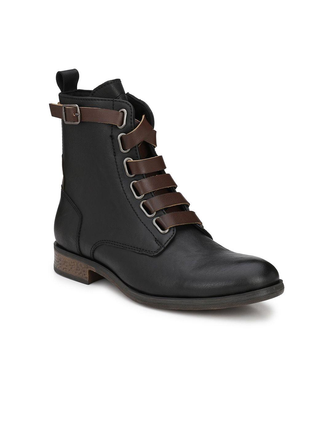 delize men black solid leather flat boots