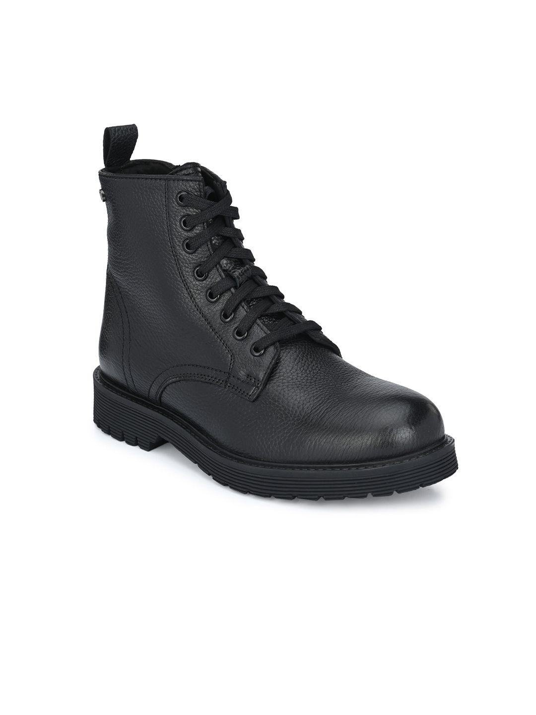 delize men black solid leather flat boots