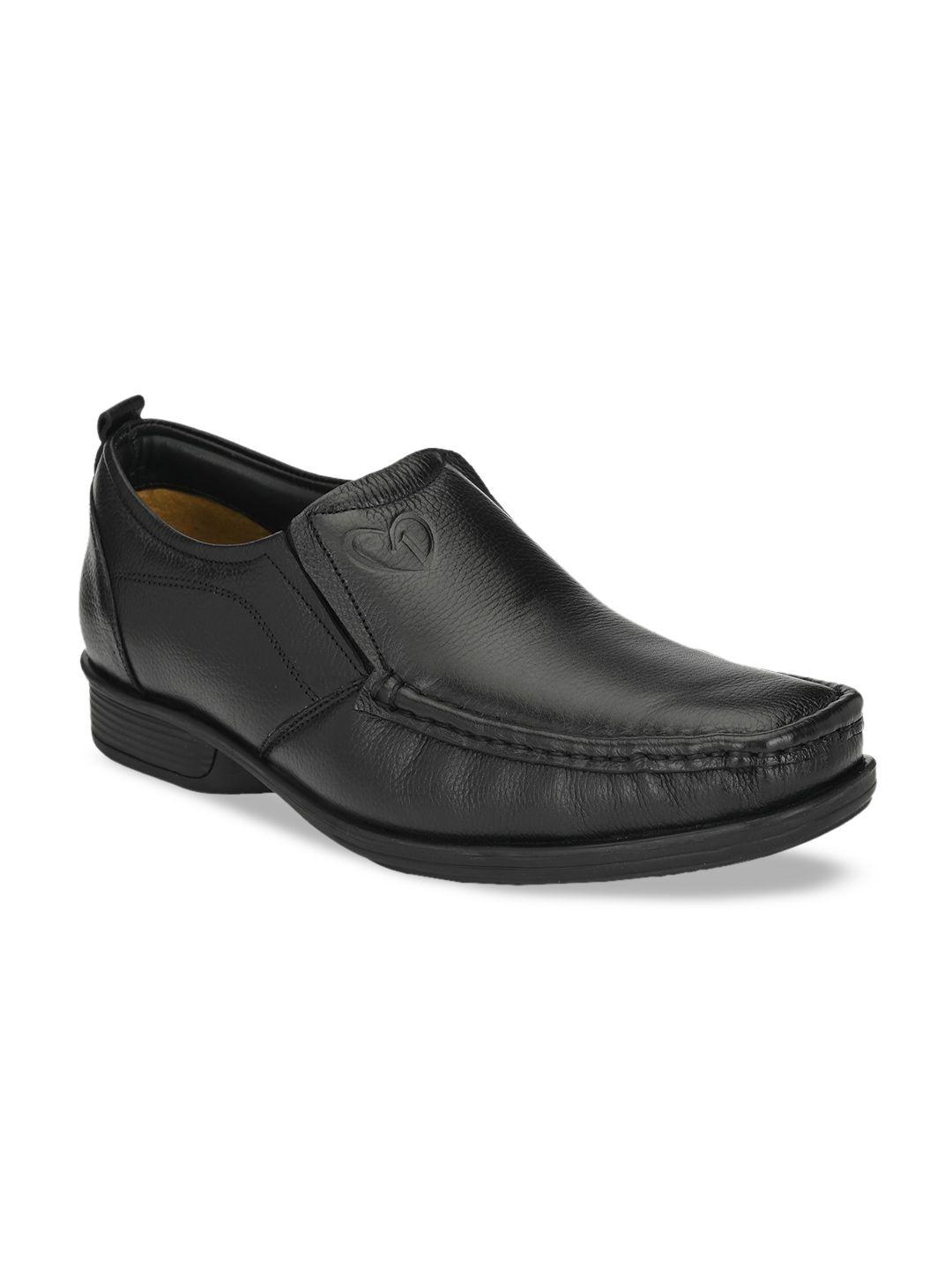 delize men black solid leather formal loafers