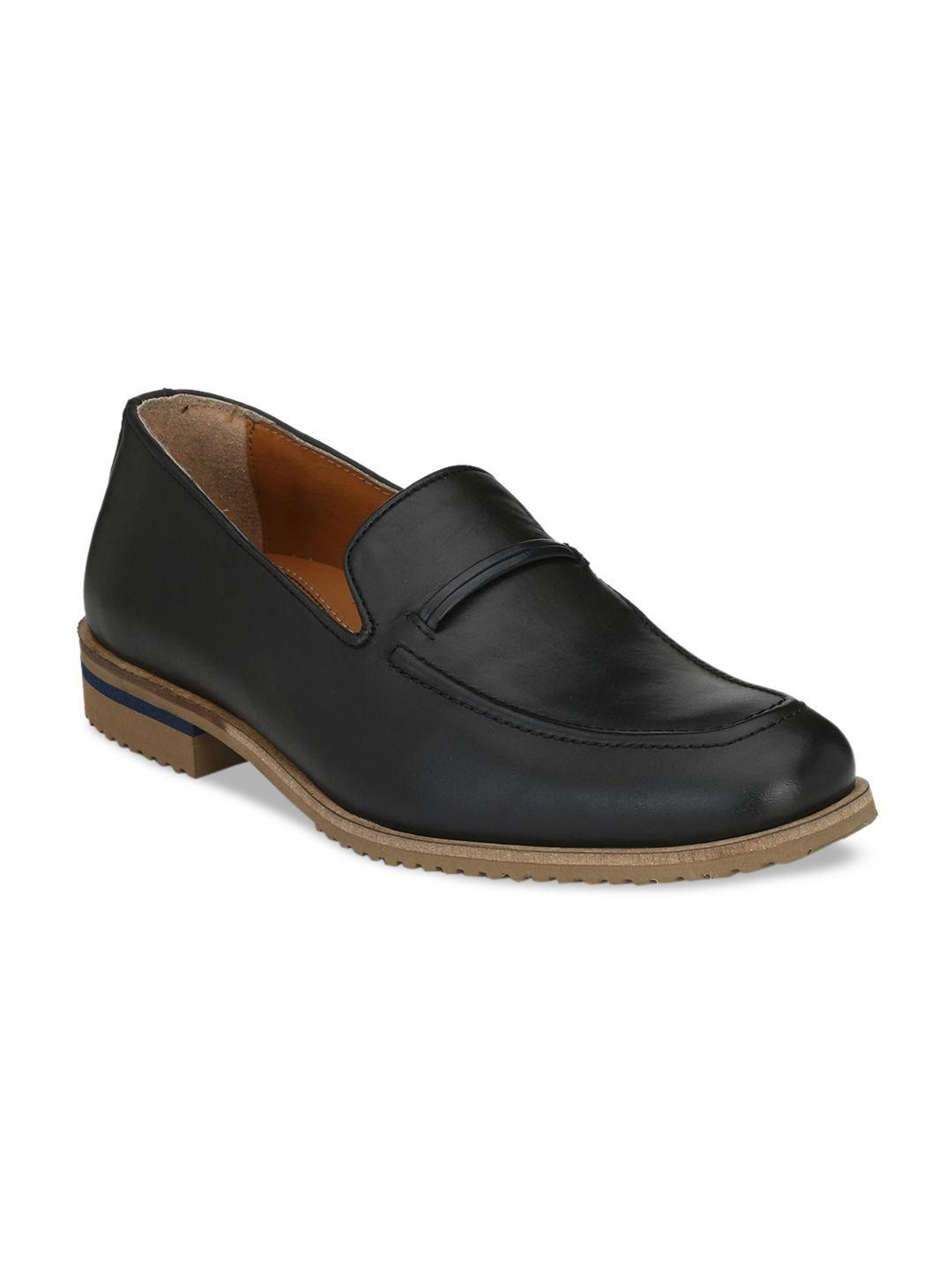 delize men black solid leather formal loafers