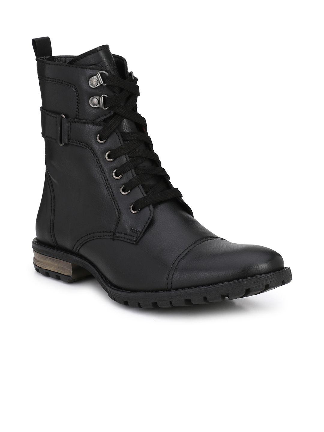 delize men black solid lightweight high-top flat boots