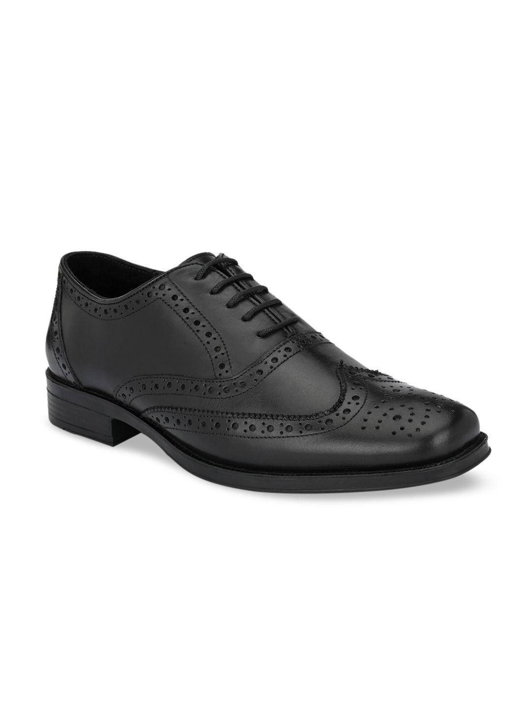 delize men black textured leather formal brogues