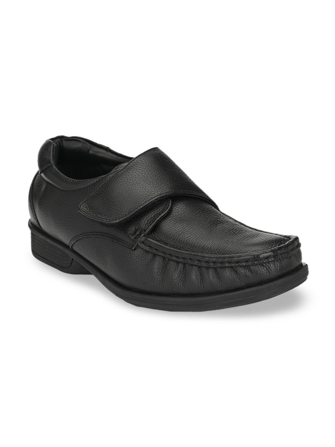 delize men black textured leather formal loafers