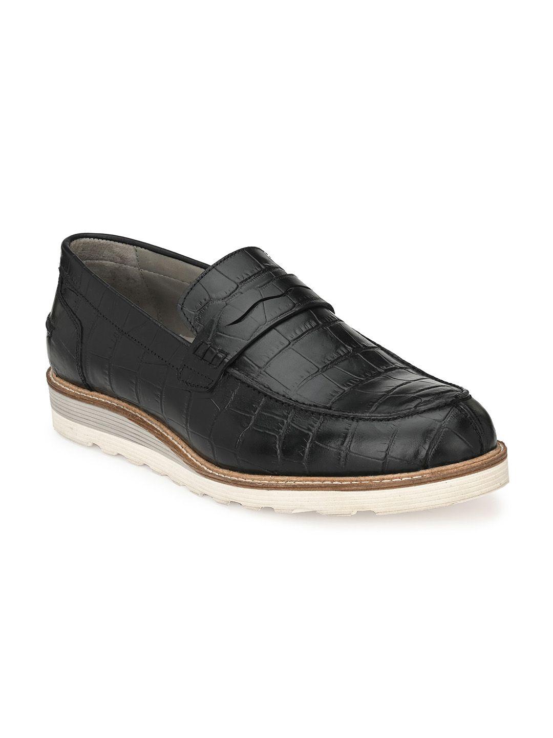 delize men black textured leather loafers