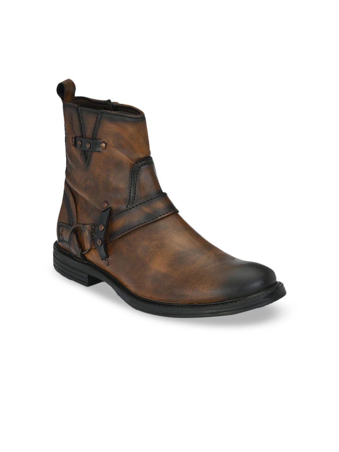 delize men brown solid high-top flat boots