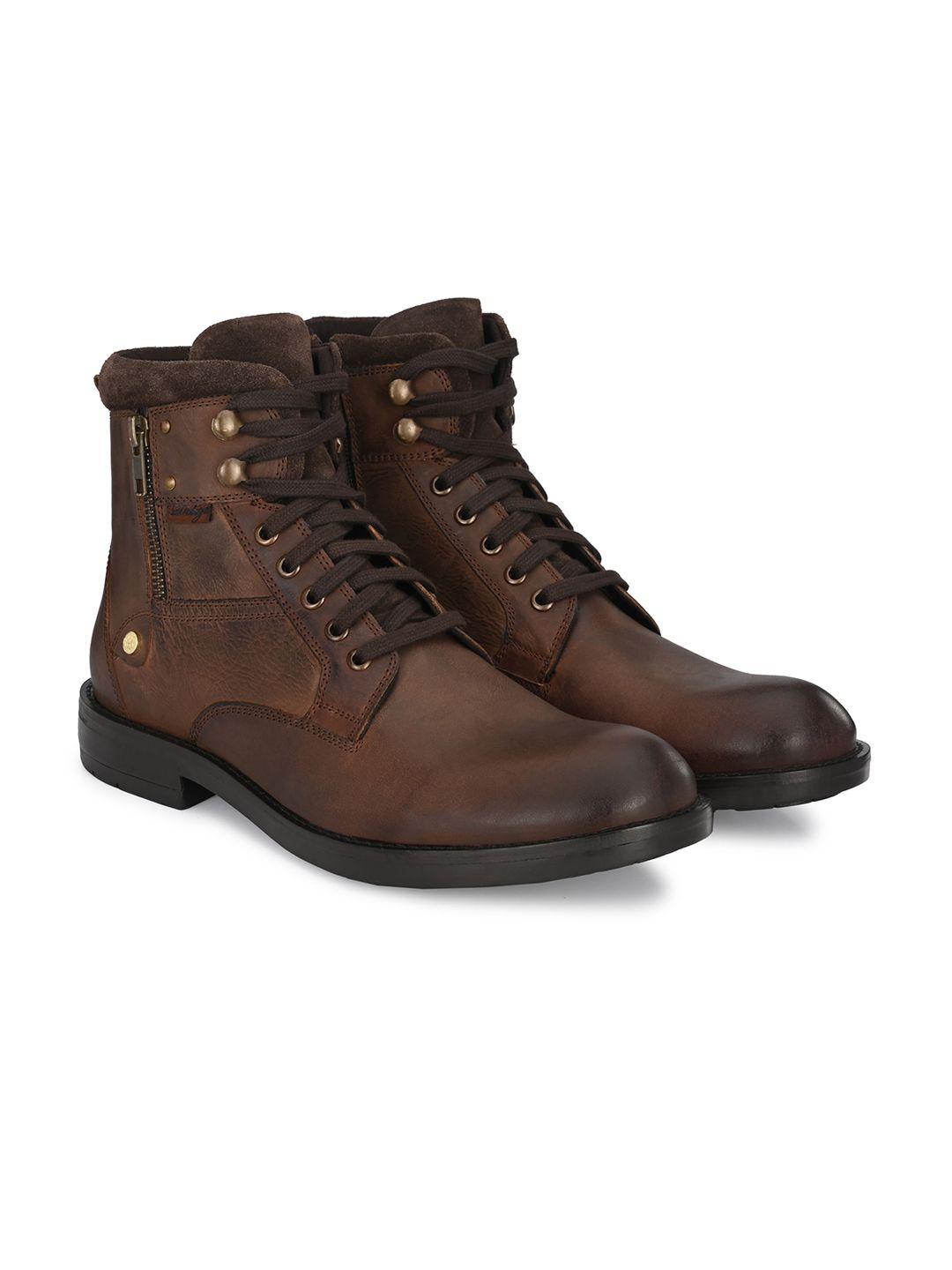 delize men brown solid regular lace-ups boots