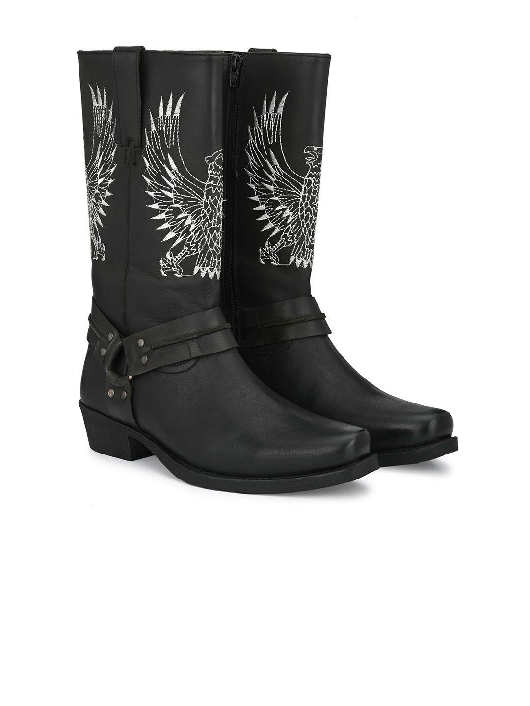 delize men embroidered leather riding boots