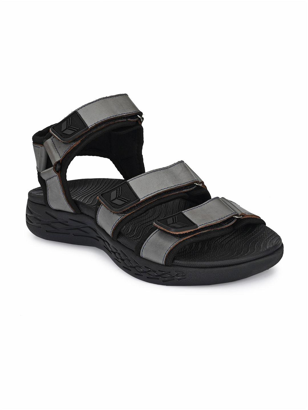 delize men grey & black leather comfort sandals