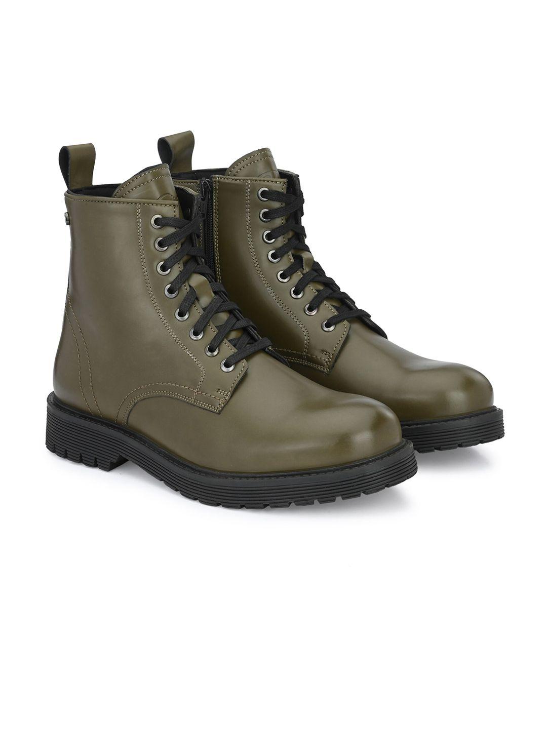 delize men olive-green solid high-top flat boots