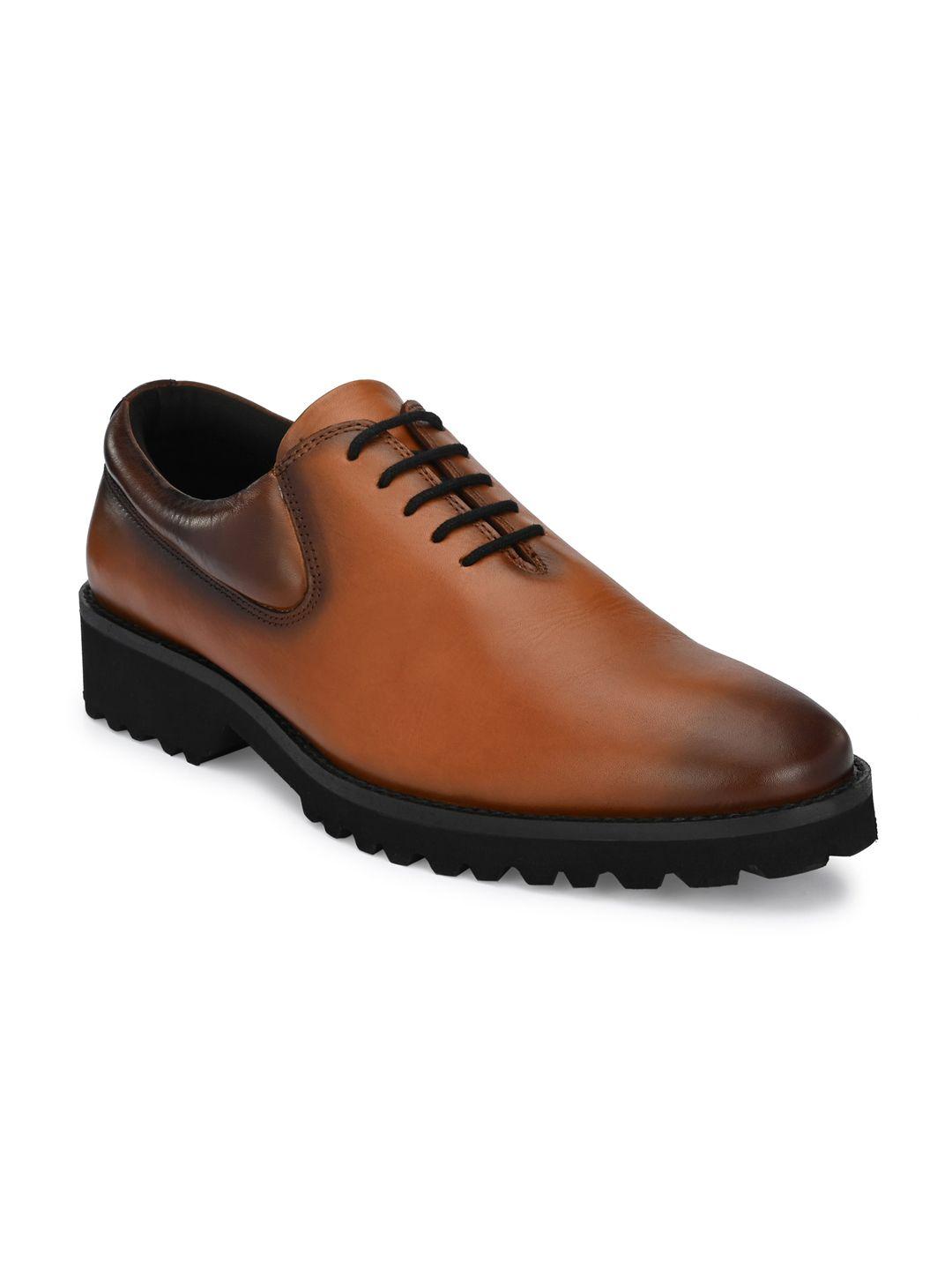 delize men tan-brown leather formal oxfords