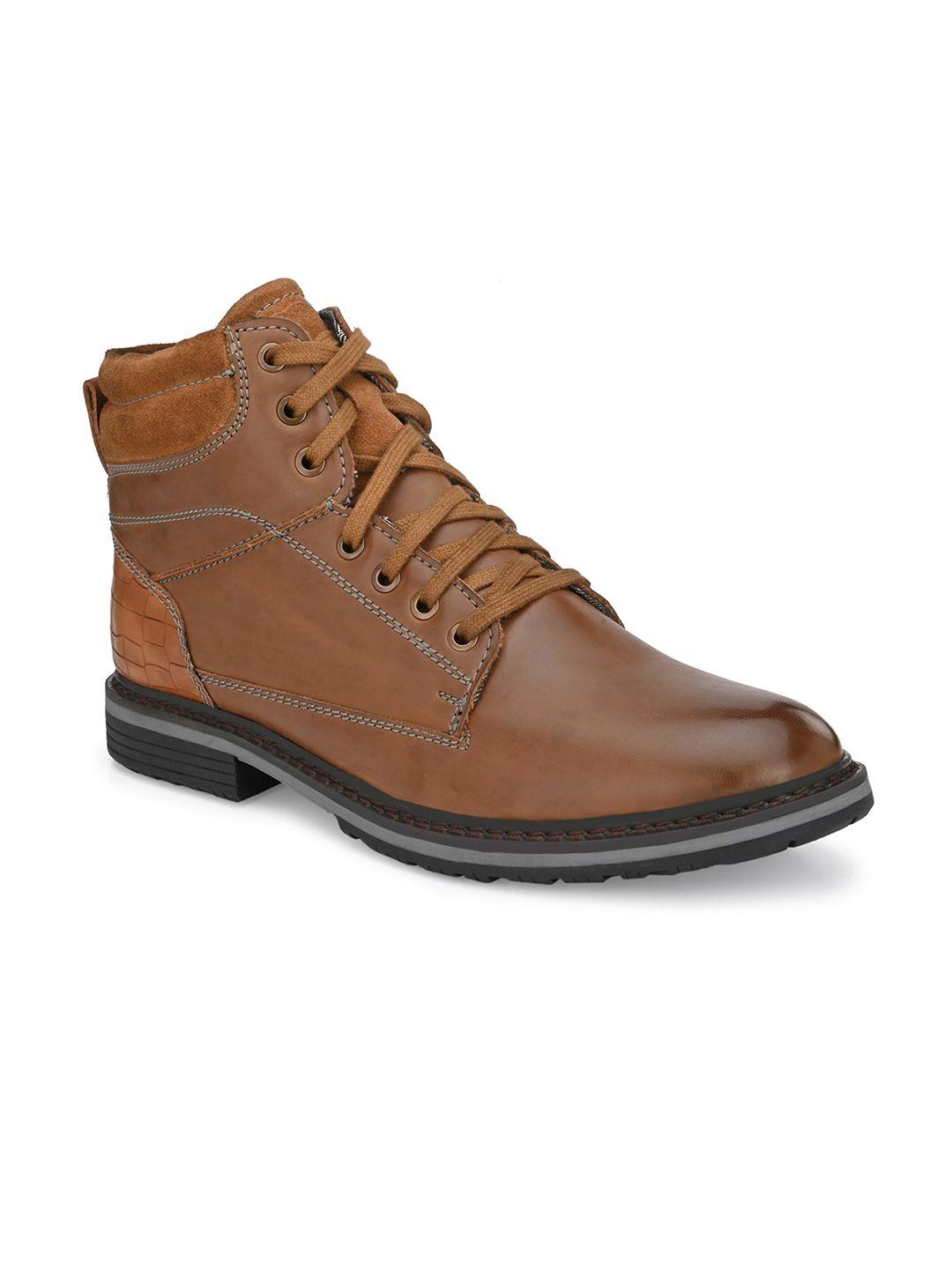 delize men tan-brown solid flat boots