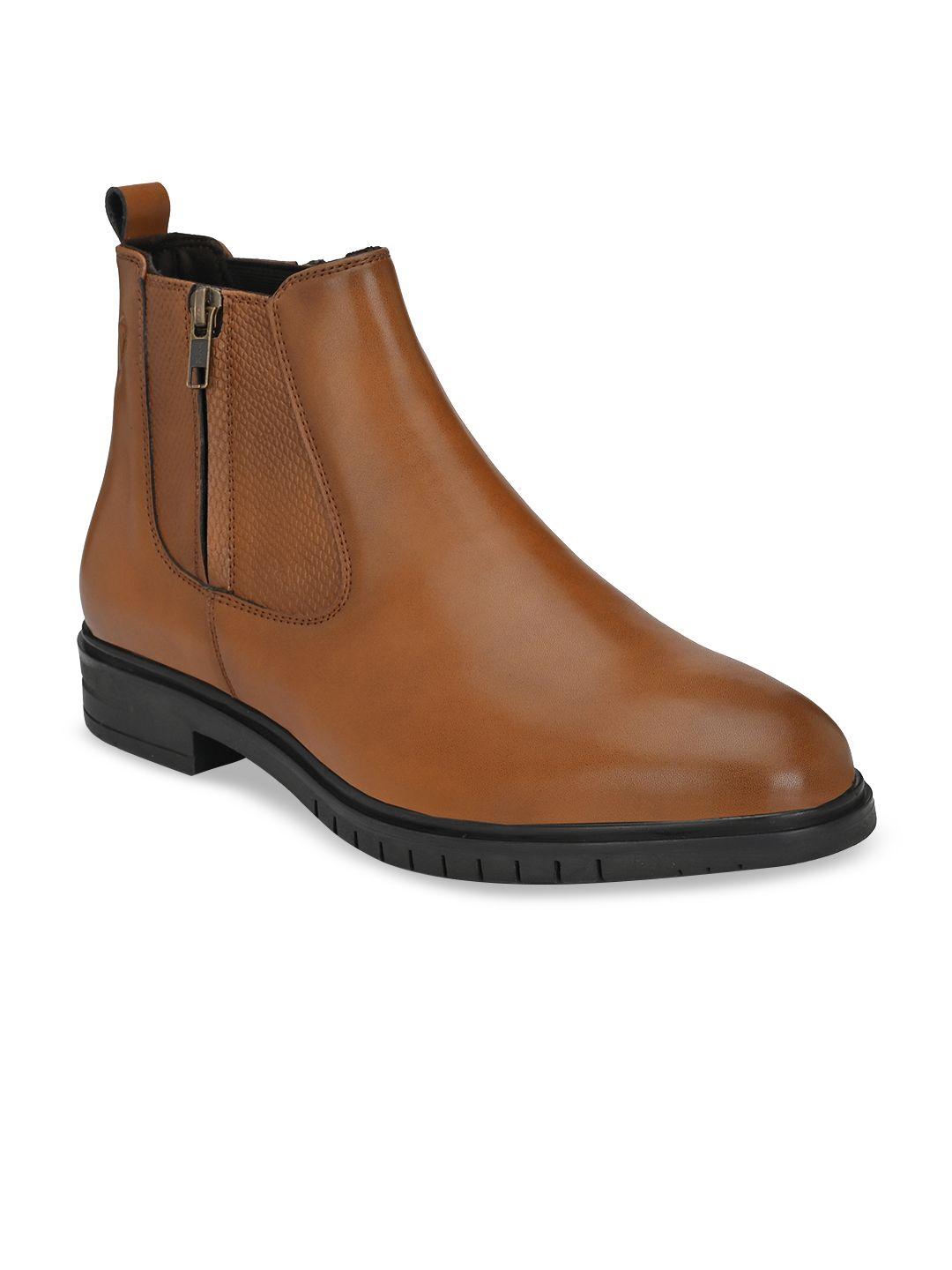 delize men tan brown solid mid-top chelsea boots