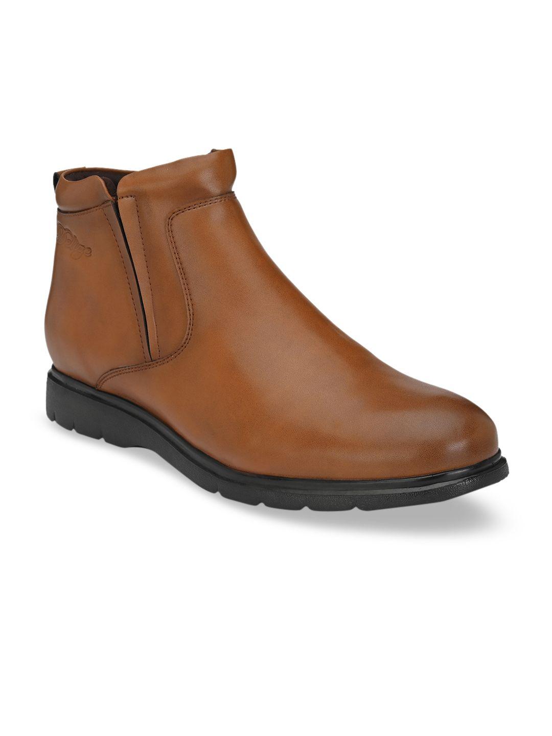 delize men tan brown solid mid-top chelsea boots