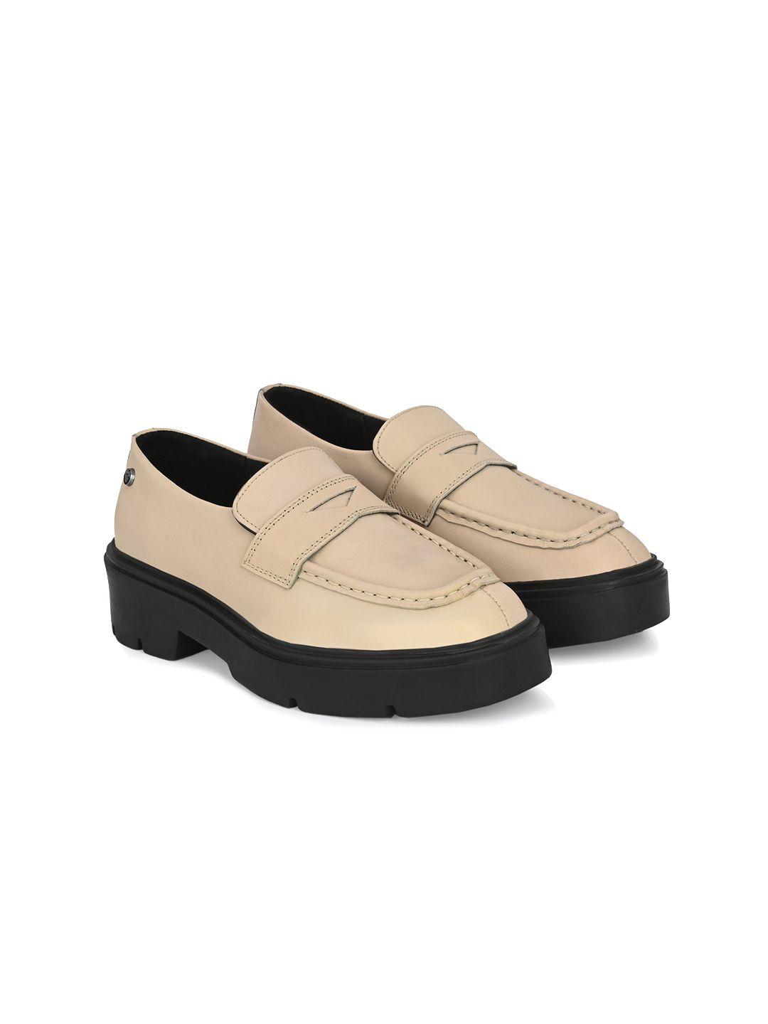 delize women off white leather loafers