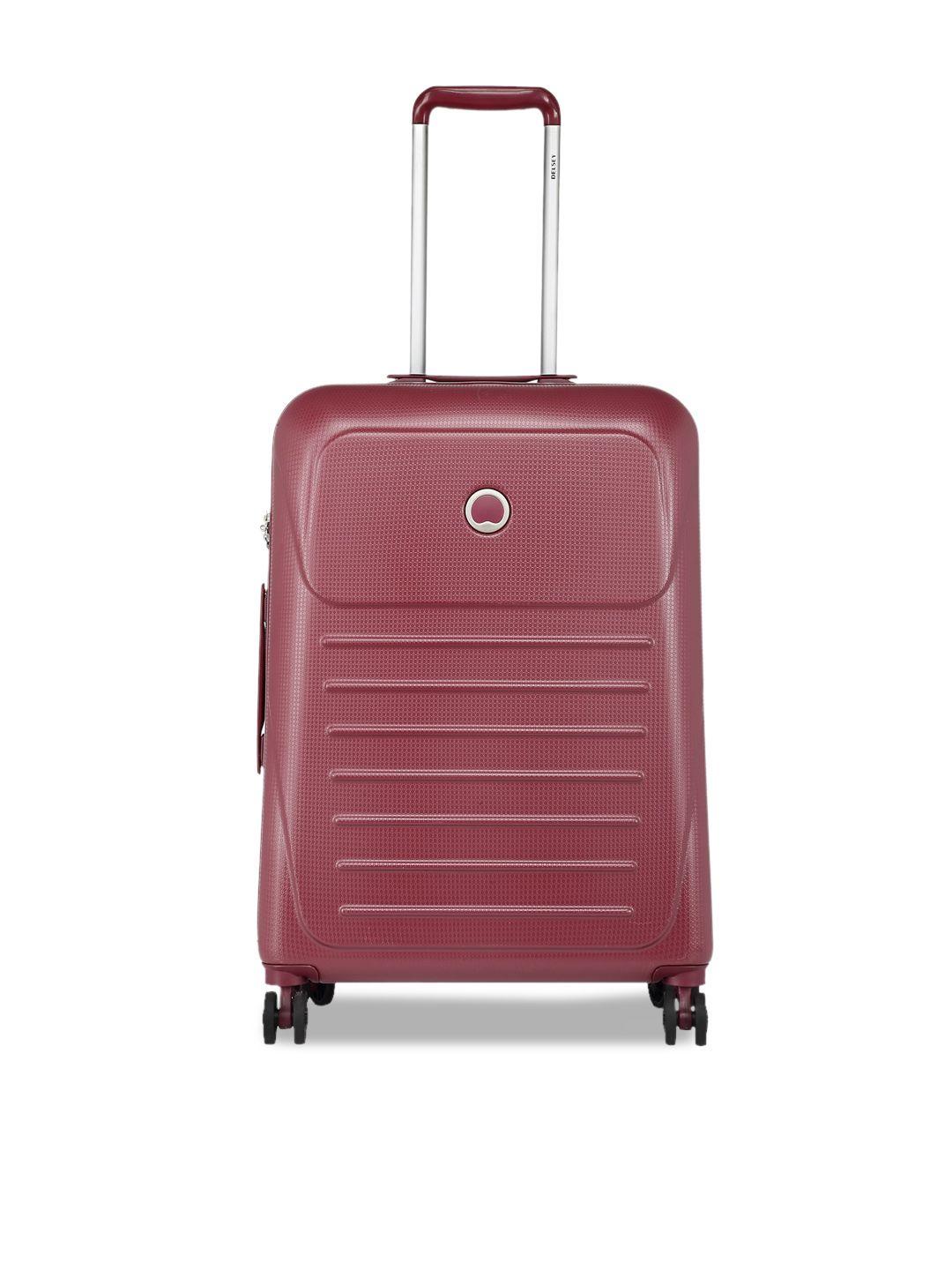 delsey red textured hard-sided cabin trolley suitcase